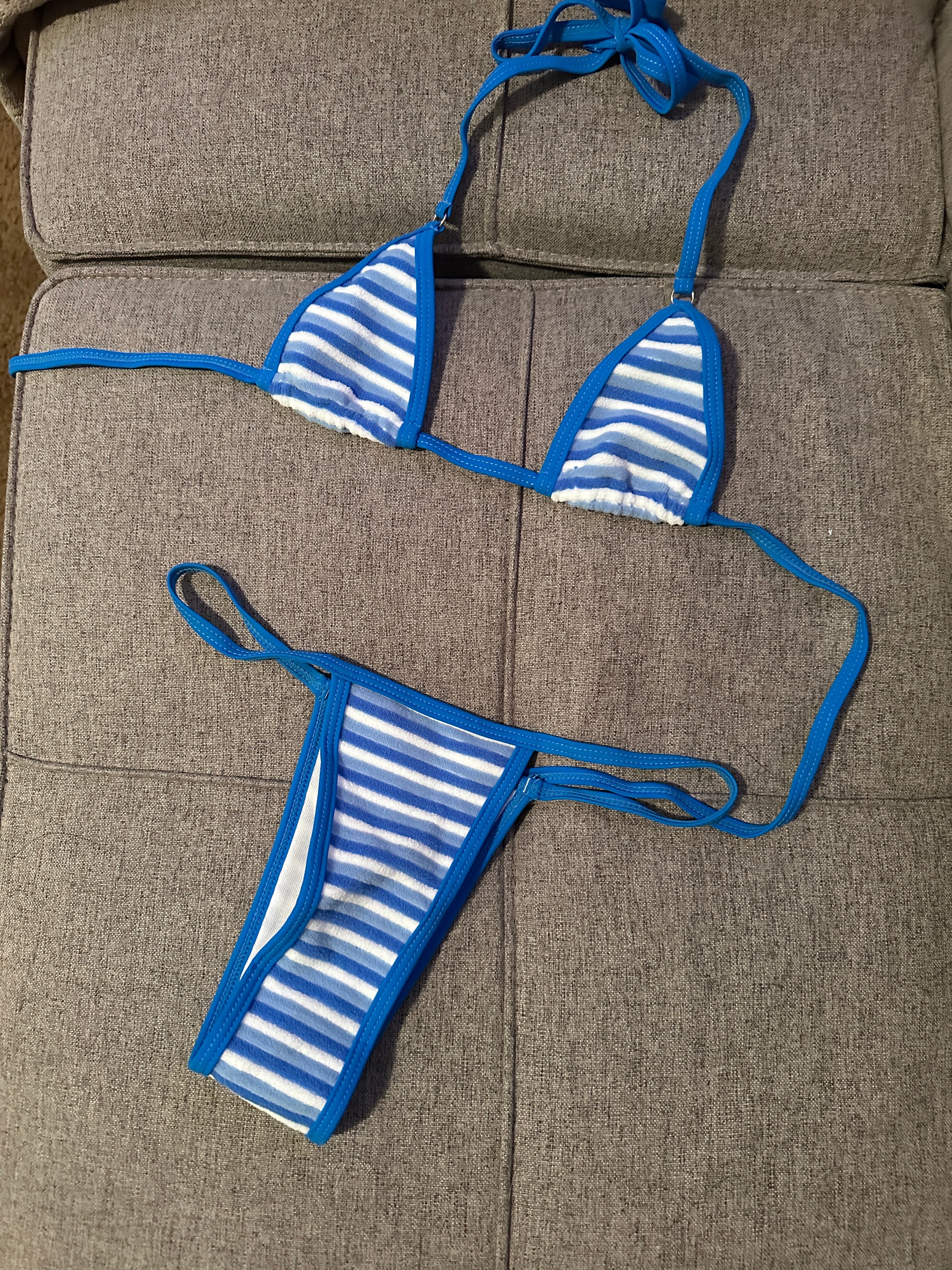 Blue and White Striped Micro-Bikini - Image 2