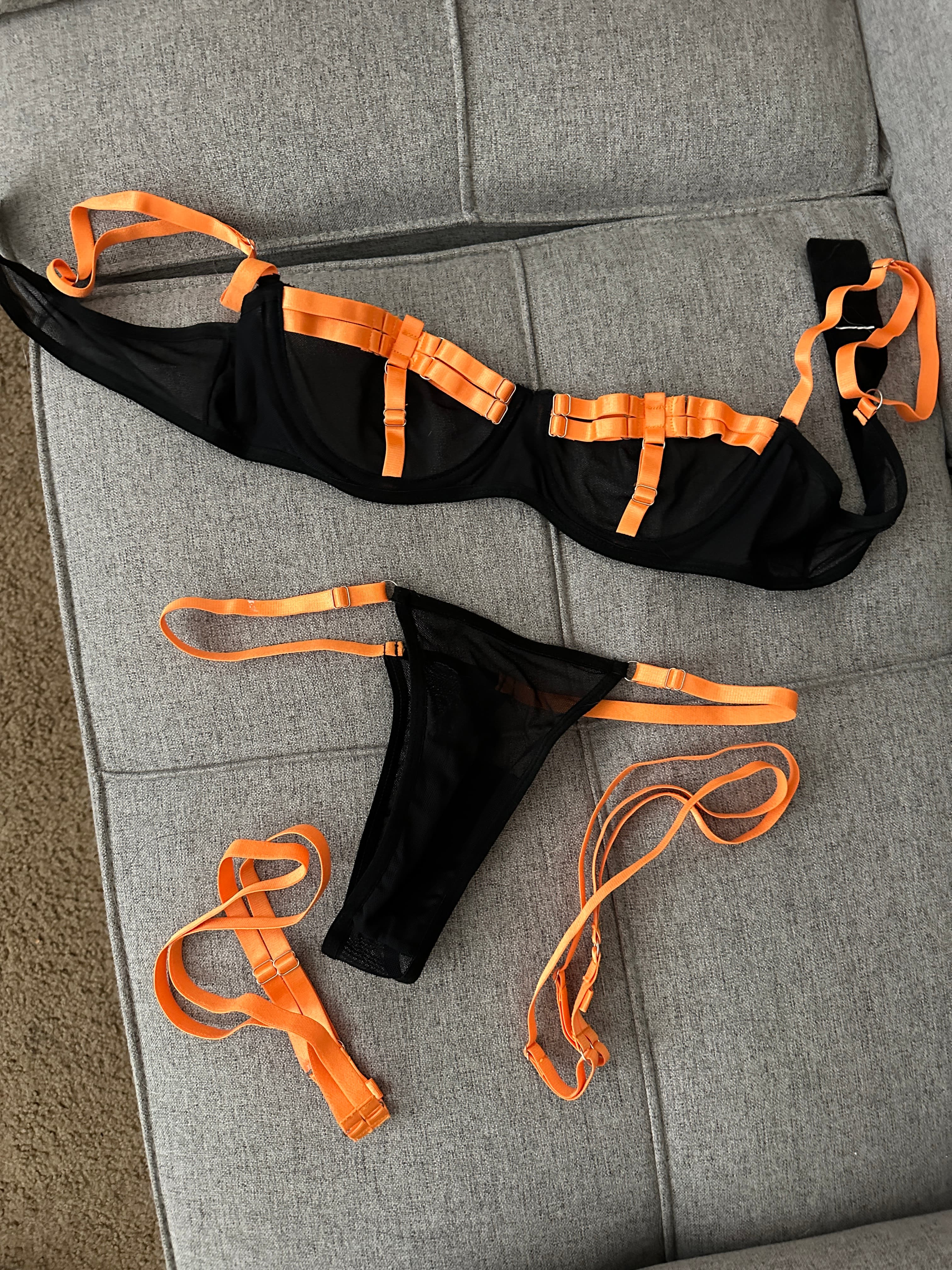 Black and Orange Mesh Lingerie - Image 2