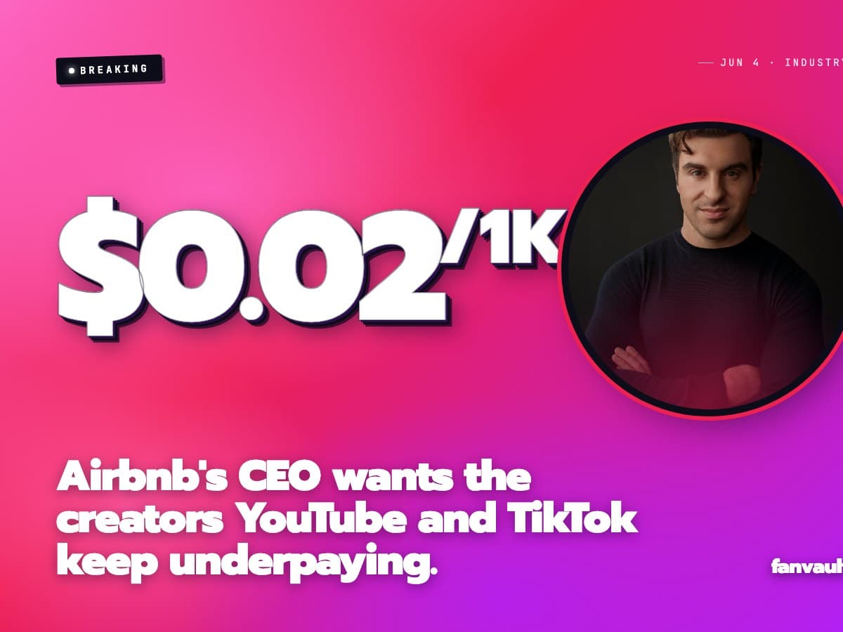 Airbnb's CEO wants the creators YouTube and TikTok keep underpaying.