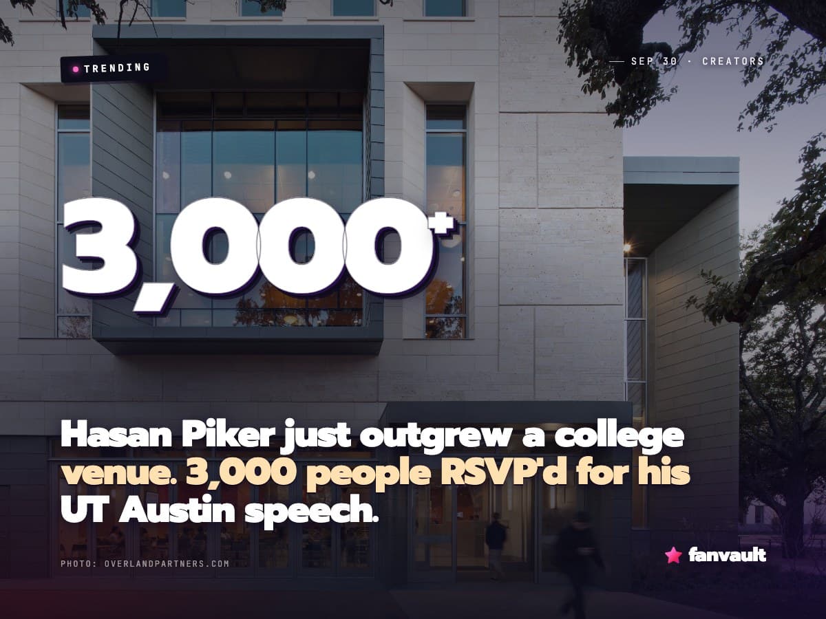 Hasan Piker just outgrew a college venue. 3,000 people RSVP'd for his UT Austin speech.