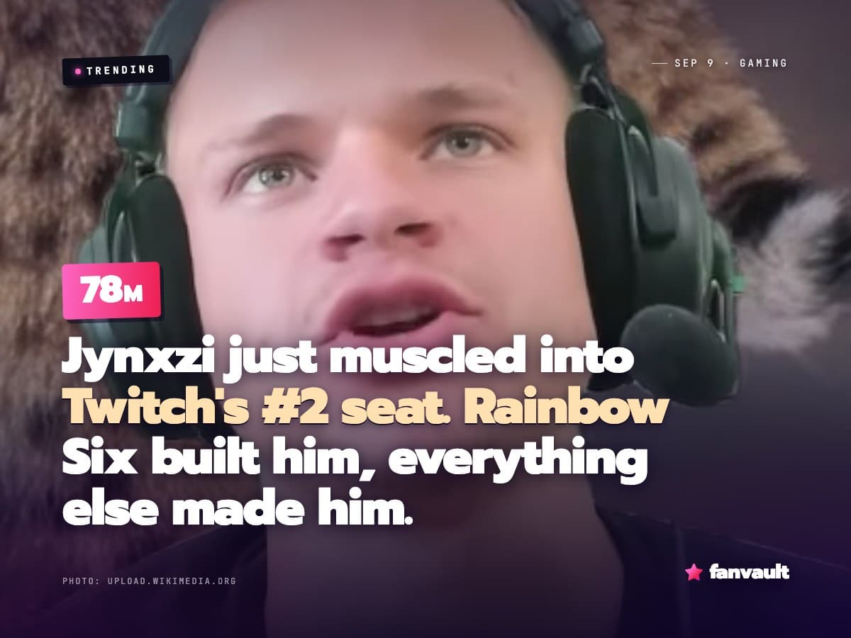 Jynxzi just muscled into Twitch's #2 seat. Rainbow Six built him, everything else made him.