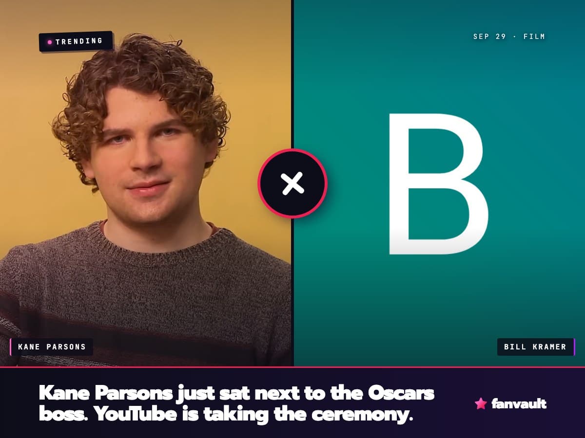 Kane Parsons just sat next to the Oscars boss. YouTube is taking the ceremony.