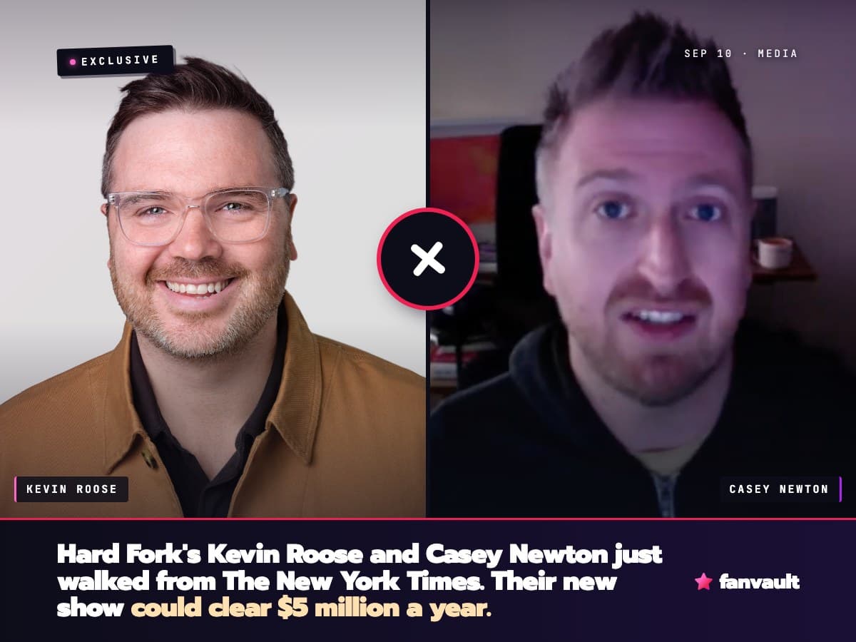 Hard Fork's Kevin Roose and Casey Newton just walked from The New York Times. Their new show could clear $5 million a year.