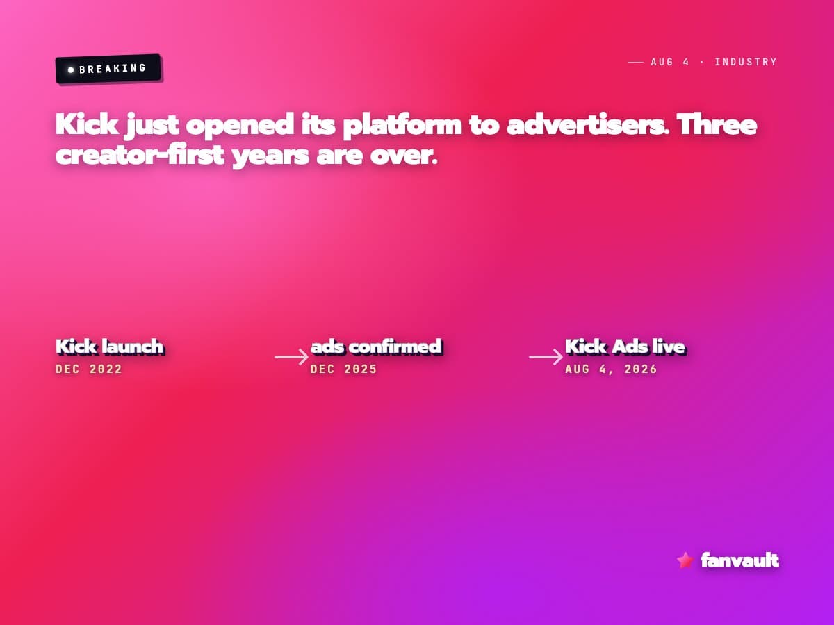 Kick just opened its platform to advertisers. Three creator-first years are over.