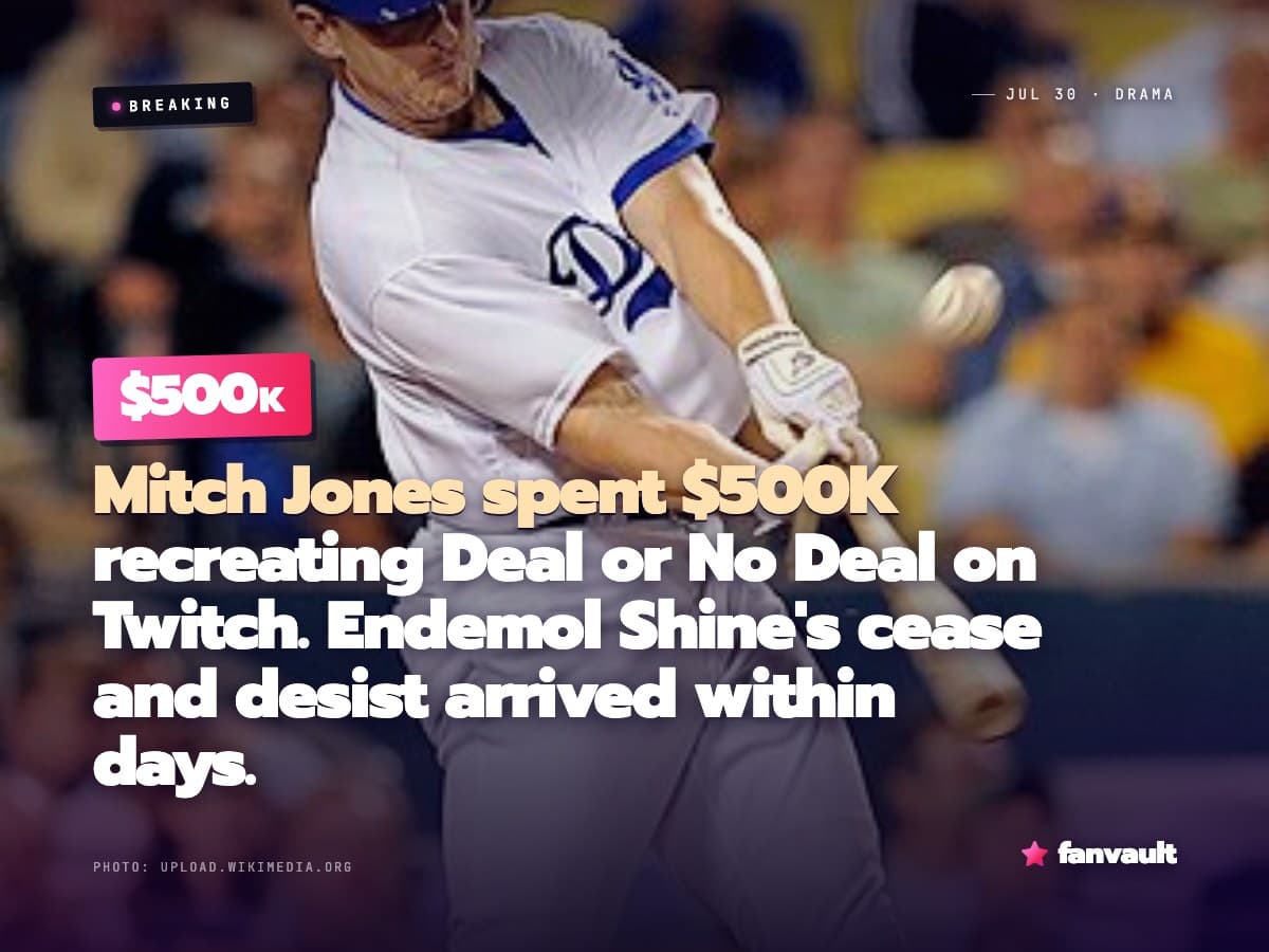 Mitch Jones spent $500K recreating Deal or No Deal on Twitch. Endemol Shine's cease and desist arrived within days.