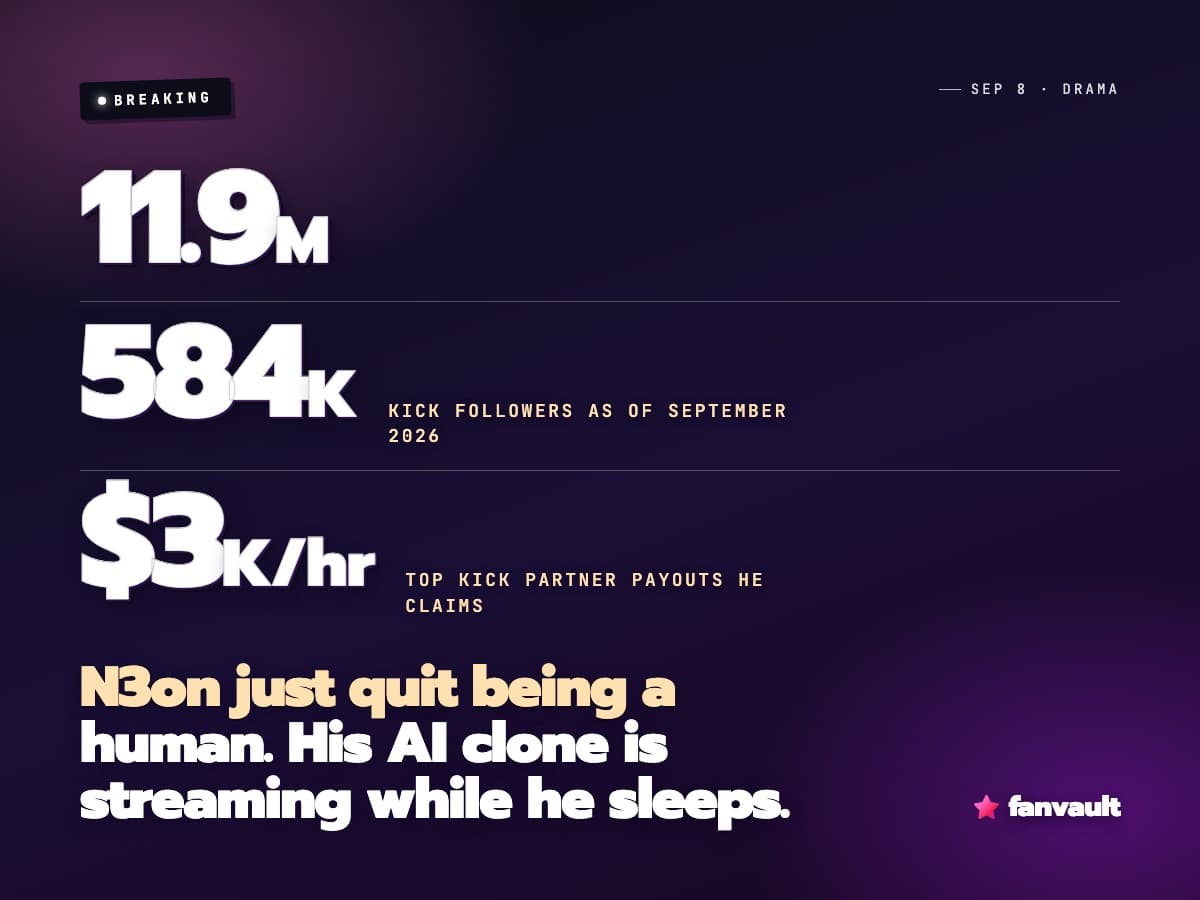 N3on just quit being a human. His AI clone is streaming while he sleeps.