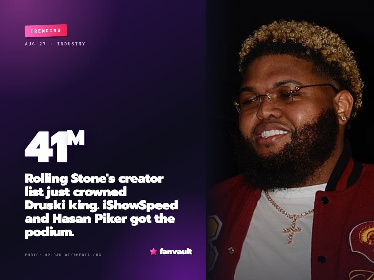 Rolling Stone's creator list just crowned Druski king. iShowSpeed and Hasan Piker got the podium.