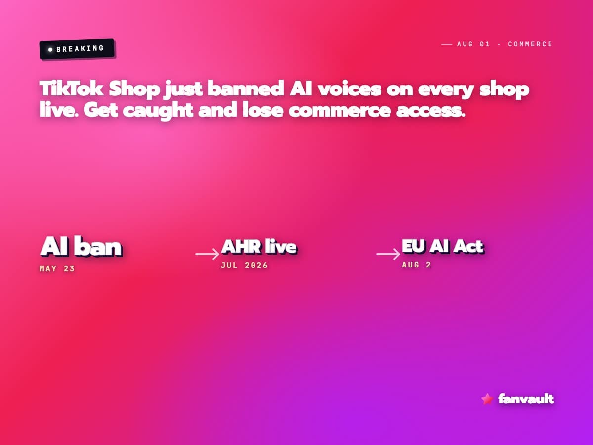 TikTok Shop just banned AI voices on every shop live. Get caught and lose commerce access.
