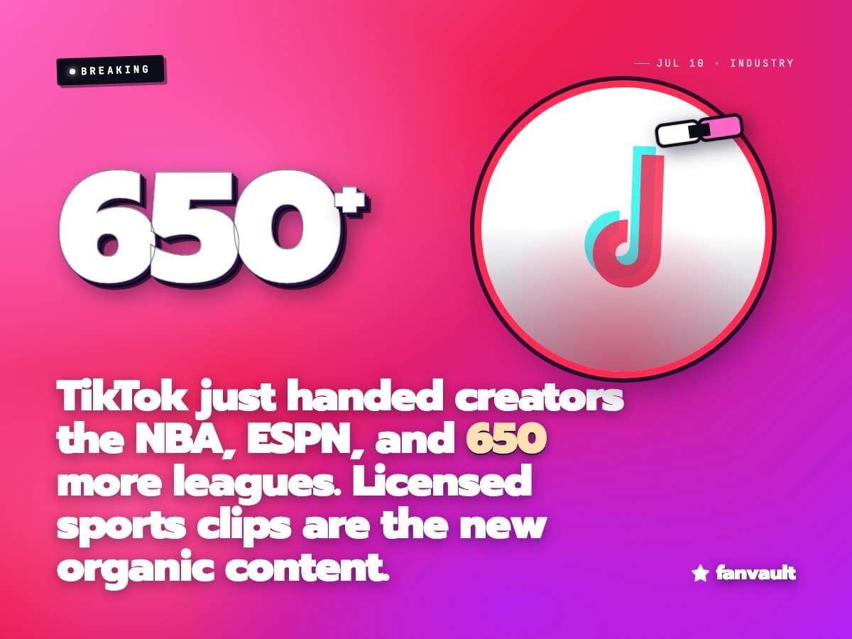TikTok just handed creators the NBA, ESPN, and 650 more leagues. Licensed sports clips are the new organic content.