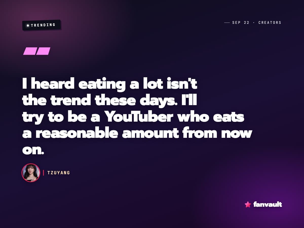 YouTube just cut off the mukbang money. Tzuyang says she'll eat less.
