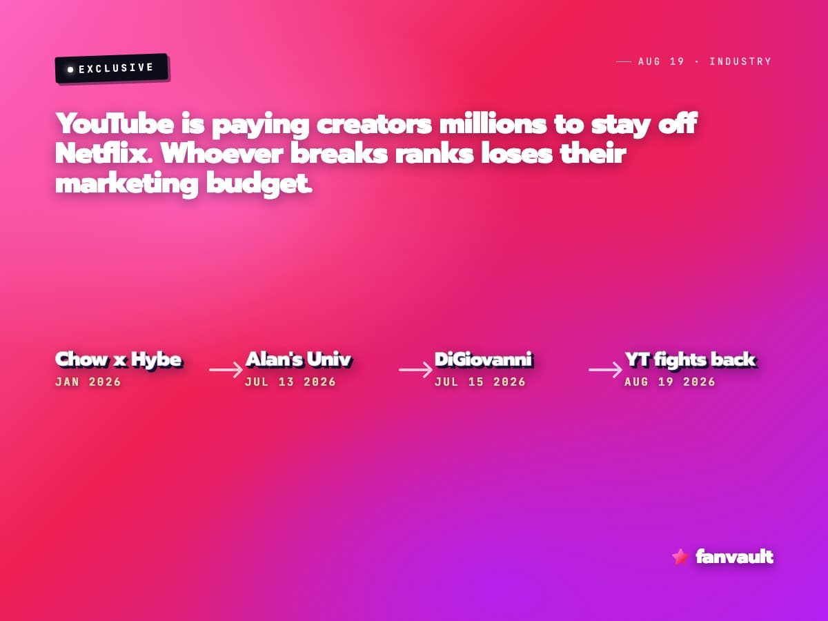 YouTube is paying creators millions to stay off Netflix. Whoever breaks ranks loses their marketing budget.